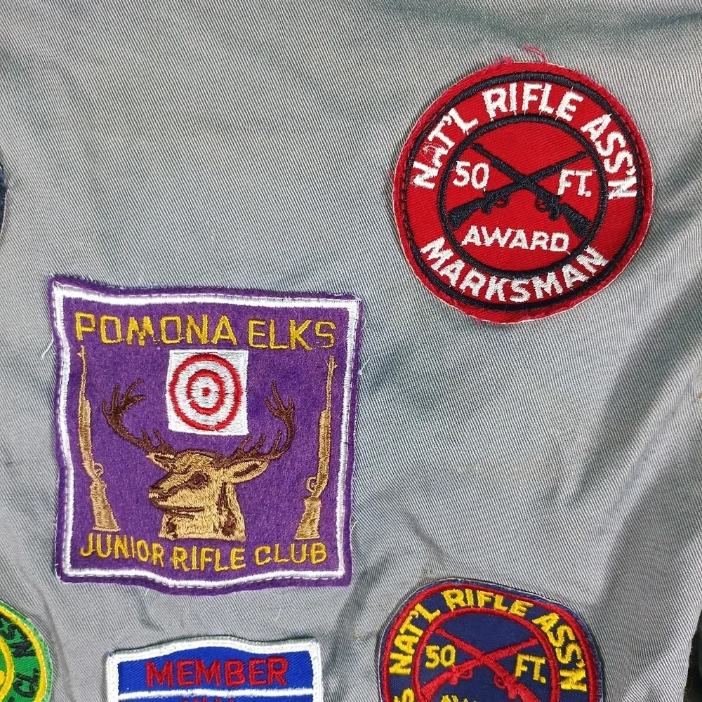 Vintage 10 X Mfg Co Shooting Jacket Men Large Gray NRA Junior Rifle Club Patch